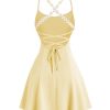 Women's Criss Cross Backless Sleeveless Mini Cami Dress Flared A Line Dresses