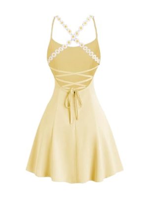 Women's Criss Cross Backless Sleeveless Mini Cami Dress Flared A Line Dresses