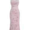 21XaaEM2VhL.jpg Women's Floral Print Ruched Sleeveless Cami Dress Fishtail Bodycon Midi Dress