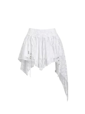 Women's Flowy Drawstring Lace Mini Skirt Ruched Asymmetrical Ruffle Y2k Raved Short Skirts