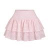 21uFGV2TpsL.jpg Women's Layered Ruffle Mini Skirt Floral Embroidered Elastic Waist A Line Skirt