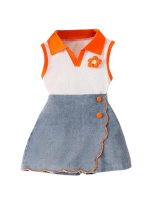 Toddler Girl's 2 Piece Outfits Floral Patched Collar Tank Wrap Skirt Shorts Set Summer Outfits