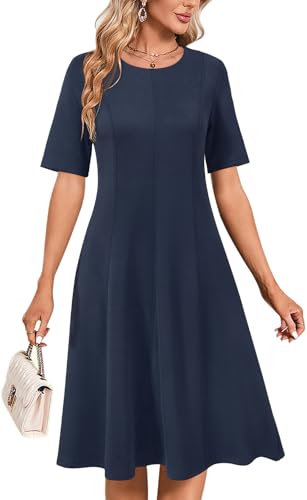 Womens 2025 Summer Teacher Work Modest Dresses Ultra Soft Short Sleeve Midi Old Money Clothes Business Casual Dress