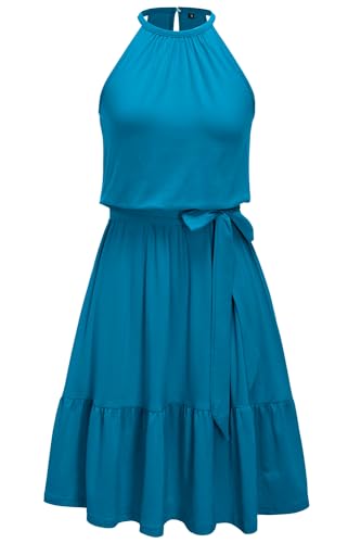 311C1grVBzL.jpg Womens 2025 Summer Dress Halter Wedding Guest Casual Beach Vacation Outfits Belted Sundresses with Pockets