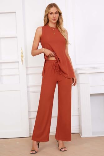 Womens Summer 2 Piece Outfits Ribbed Knit Tank Tops Wide Leg Pants Lounge Set Matching Tracksuit 2024 Spring Fashion