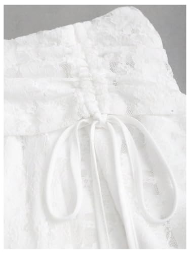 Women's Flowy Drawstring Lace Mini Skirt Ruched Asymmetrical Ruffle Y2k Raved Short Skirts