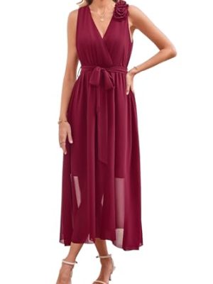 Womens 2025 Summer Wedding Guest Bridesmaid V Neck Sleeveless Long Formal Evening Party Maxi Dress