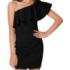 Girl's One Shoulder Ruffle Trim Flounce Sleeve Pencil Party Birthday Dress