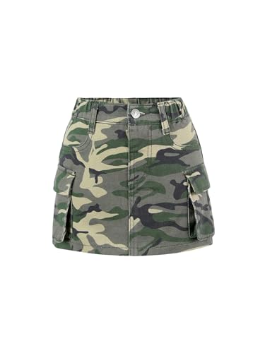 Toddler Girl's Camo Print Mini Cargo Skirt Elastic High Waist Flap Pocket Casual Mini Skirts