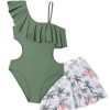 315jcmHTG7L.jpg Girl's 2 Piece Swimsuit Asymmetrical Ruffle One Piece with Tropical Print Cover Up Skirt