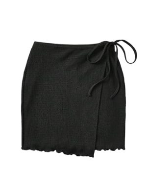 Women's Cover Up Wrap Skirt High Waisted Knot Side Asymmetrical Wrap Skirt Split Lettuce Trim Beach Mini Skirt