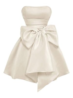 Women's Bow Front Satin Homecoming Dresses Sleeveless Party Cocktail Gowns