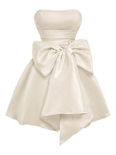 3160UVVl1L.jpg Women's Bow Front Satin Homecoming Dresses Sleeveless Party Cocktail Gowns