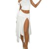 316fUvxalRL.jpg Women's 2 Piece Outfits Asymmetrical Neck Sleeveless Top and Split Thigh Ruffle Midi Skirt Set