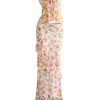 Women's Floral 2 Piece Skirt Outfits Strapless Bandeau Ruffle Top Maxi Skirts Set Vacation Outfits