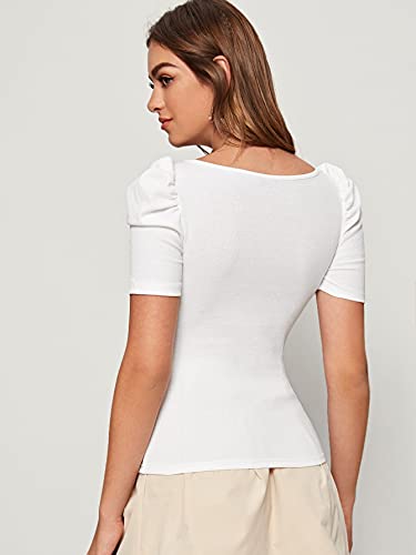 Women's Puff Sleeve Square Neck Short Sleeve Elegant Tee Top