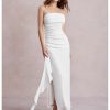Women's Ruffle High Split Strapless Bodycon Dress Cocktail Wedding Party Maxi Dresses