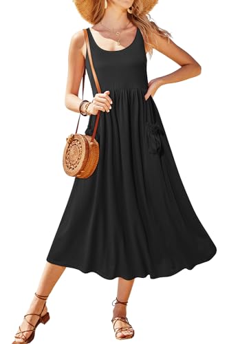 31Akn4KHd4L.jpg Women's 2024 Summer Sundresses Casual Beach Vacation Outfits Long Flowy Sleeveless Tank Maxi Dress with Pockets