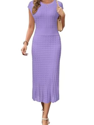 Women Fall 2025 Teacher Outfits Church Midi Cap/Long Sleeve Hollow Knit Modest Business Casual Sweater Dress