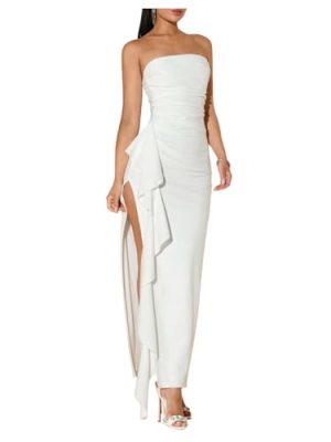 31B89qrWPBL.jpg Women's Ruffle High Split Strapless Bodycon Dress Cocktail Wedding Party Maxi Dresses