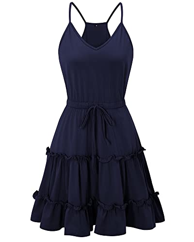 31BPY5MUjzL.jpg Women's 2025 Summer Dress Spaghetti Strap Casual Boho Beach Vacation Outfits Drawstring Ruffle Hem Sundress Trendy