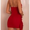 31D7WSx2qgL.jpg Women's Sexy Mesh Deep V Neck Ruffle Trim Halter Mini Dress 3D Flower Decor Sleeveless Cocktail Dress