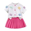 31E7kpTCYaL.jpg Toddler Girl's Cute 2 Piece Outfits Floral Applique Knit Tee Pleated Skirt Set