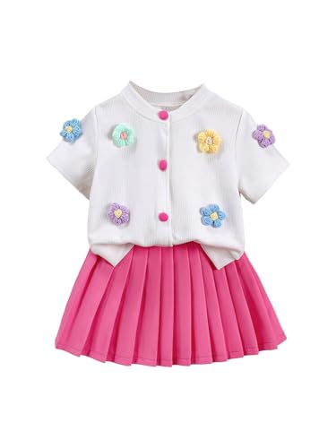 31E7kpTCYaL.jpg Toddler Girl's Cute 2 Piece Outfits Floral Applique Knit Tee Pleated Skirt Set