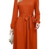 31GanQV-sL.jpg Womens Long Sleeve Casual Dresses 2025 Business Work Teacher Fall Church Belted A Line Flowy Midi Dress