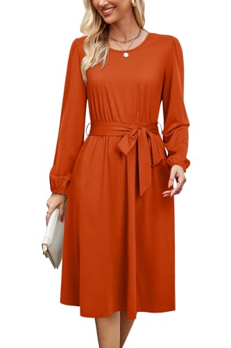 31GanQV-sL.jpg Womens Long Sleeve Casual Dresses 2025 Business Work Teacher Fall Church Belted A Line Flowy Midi Dress