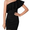 Girl's One Shoulder Ruffle Trim Flounce Sleeve Pencil Party Birthday Dress
