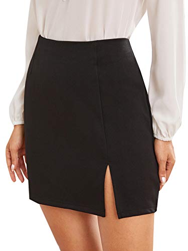 Women's Summer Solid Split Hem Zip Back Mini Workwear Skirt