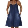 Women's Sleeveless Denim Cami Dress Scoop Neck Mini Dresses with Slant Pockets