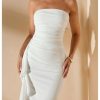 Women's Ruffle High Split Strapless Bodycon Dress Cocktail Wedding Party Maxi Dresses