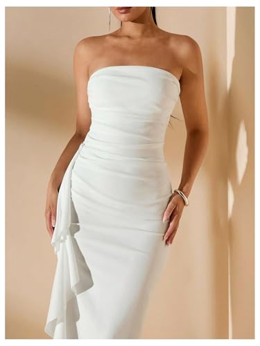 Women's Ruffle High Split Strapless Bodycon Dress Cocktail Wedding Party Maxi Dresses