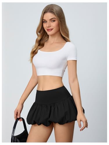 Women's High Waist Ruffle Hem Bubble Mini Skirt A Line Flared Cute Skirts Streetwear