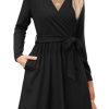 Womens 2025 Fall Dresses Teacher Church Business Casual Work Outfits Knit Midi Sweater Pockets Belt Dress