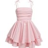 Toddler Girl's Bow Tie Shoulder Layered Ruffle Cami Dress Ruched Swing Short Dresses