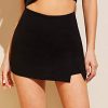 Women's Contrast Binding Knot Side Mid Waist Asymmetrical Skirt Shorts