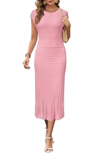 Women Fall 2025 Teacher Outfits Church Midi Cap/Long Sleeve Hollow Knit Modest Business Casual Sweater Dress