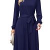 31SCb1Kc6jL.jpg Womens Long Sleeve Casual Dresses 2025 Business Work Teacher Fall Church Belted A Line Flowy Midi Dress