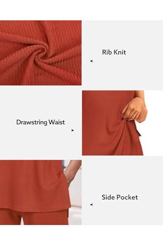 Womens Summer 2 Piece Outfits Ribbed Knit Tank Tops Wide Leg Pants Lounge Set Matching Tracksuit 2024 Spring Fashion