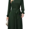 31UEML0dPYL.jpg Womens Long Sleeve Casual Dresses 2025 Business Work Teacher Fall Church Belted A Line Flowy Midi Dress