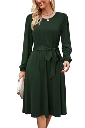 31UEML0dPYL.jpg Womens Long Sleeve Casual Dresses 2025 Business Work Teacher Fall Church Belted A Line Flowy Midi Dress