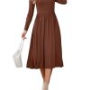 31VqmDgZGpL.jpg Women's Summer Square Neck Ribbed Knit Short/Long Sleeve A Line Flowy Midi Dress with Pockets