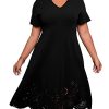 31WGbQ0PE8L.jpg Women's Plus Size V Neck Scallop Trim Cut Out Short Sleeve A Line Swing Midi Dress