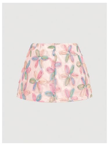 Women's Floral Appliques Mesh Skirt Low Rise Mini Skirts