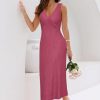 Womens 2025 Summer Wedding Guest V Neck Sleeveless Long Maxi A Line Empire Waist Elegant Formal Texture Dress