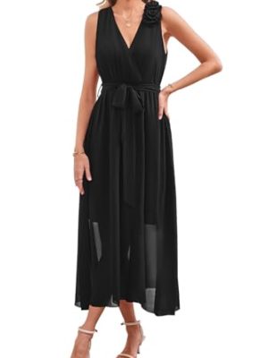 Womens 2025 Summer Wedding Guest Bridesmaid V Neck Sleeveless Long Formal Evening Party Maxi Dress