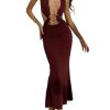 Women's Cut Out Tie Backless Halter Maxi Dress Sexy Sleeveless Ring Linked Fishtail Bodycon Dresses